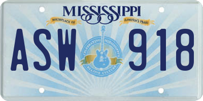MS license plate ASW918