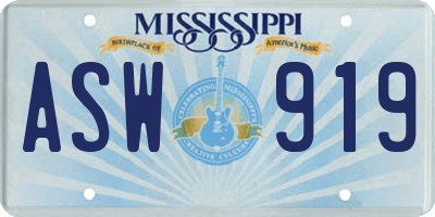 MS license plate ASW919