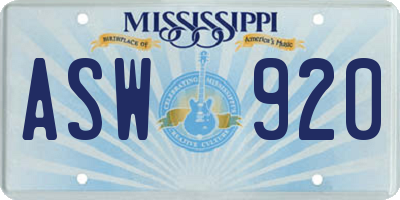 MS license plate ASW920