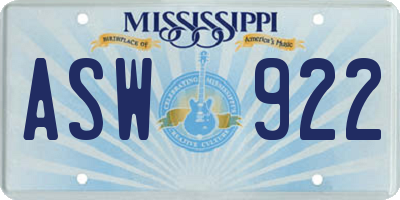 MS license plate ASW922