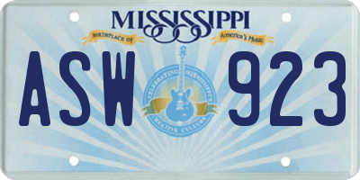 MS license plate ASW923