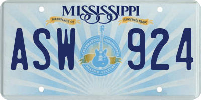 MS license plate ASW924