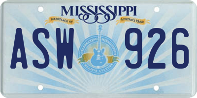MS license plate ASW926