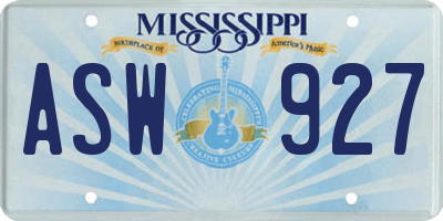 MS license plate ASW927