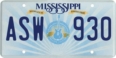 MS license plate ASW930