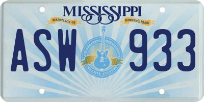 MS license plate ASW933