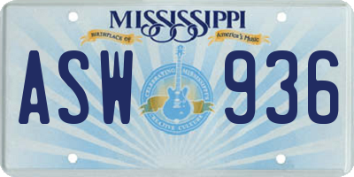 MS license plate ASW936