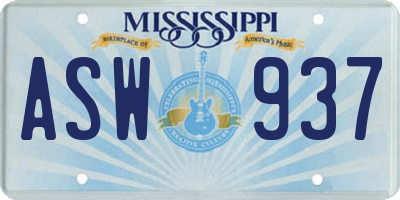 MS license plate ASW937