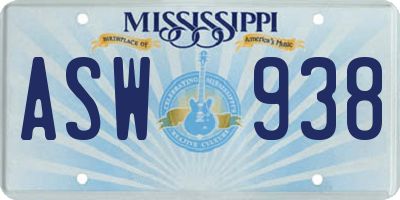 MS license plate ASW938