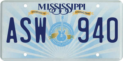 MS license plate ASW940