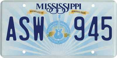 MS license plate ASW945