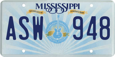 MS license plate ASW948