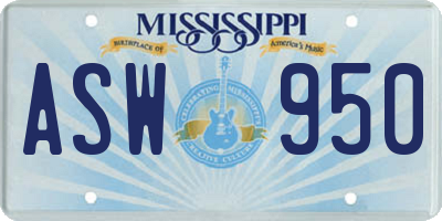 MS license plate ASW950