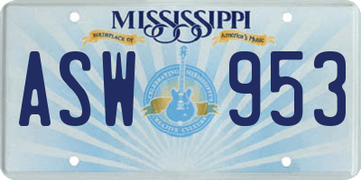 MS license plate ASW953