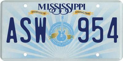 MS license plate ASW954