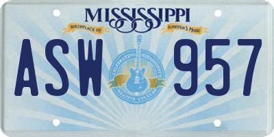 MS license plate ASW957