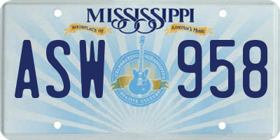 MS license plate ASW958
