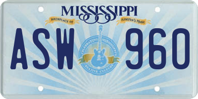 MS license plate ASW960