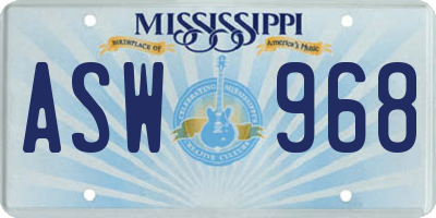MS license plate ASW968