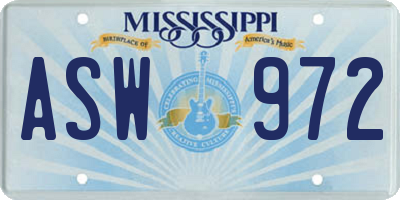 MS license plate ASW972