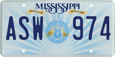 MS license plate ASW974