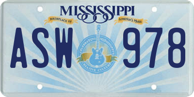 MS license plate ASW978