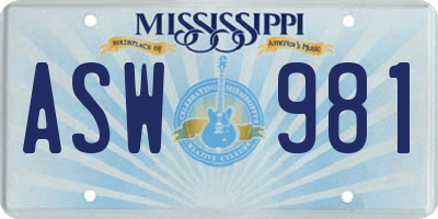MS license plate ASW981