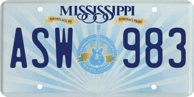MS license plate ASW983