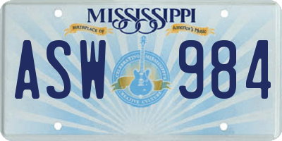 MS license plate ASW984