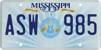 MS license plate ASW985