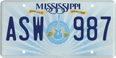 MS license plate ASW987