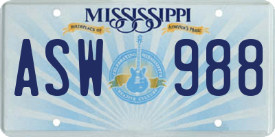 MS license plate ASW988