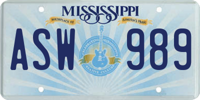 MS license plate ASW989