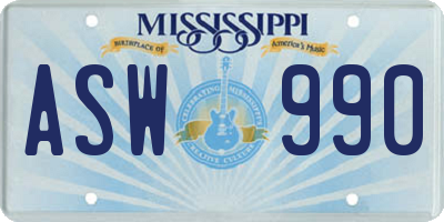 MS license plate ASW990