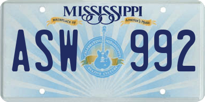 MS license plate ASW992