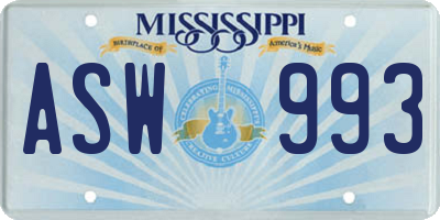 MS license plate ASW993
