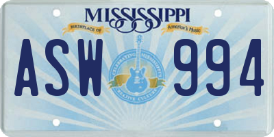 MS license plate ASW994