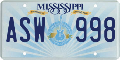 MS license plate ASW998