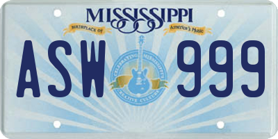 MS license plate ASW999
