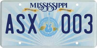 MS license plate ASX003