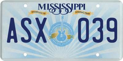 MS license plate ASX039