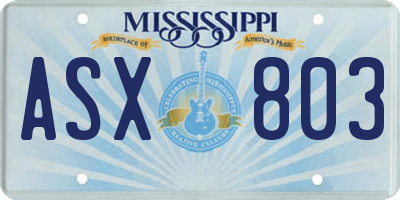 MS license plate ASX803