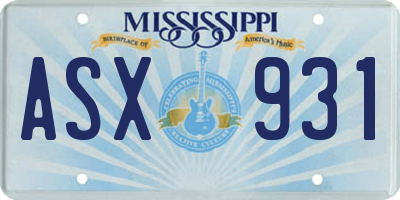 MS license plate ASX931
