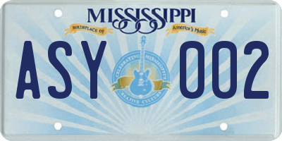 MS license plate ASY002