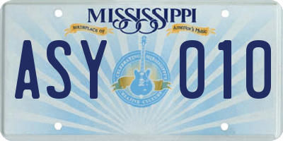 MS license plate ASY010