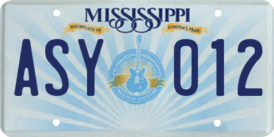 MS license plate ASY012