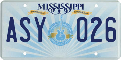 MS license plate ASY026