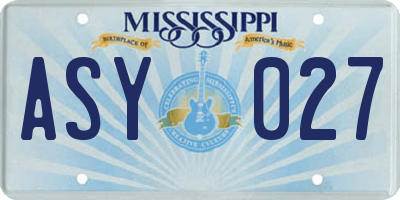 MS license plate ASY027