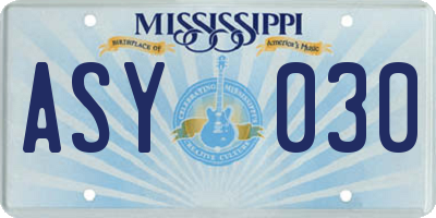 MS license plate ASY030