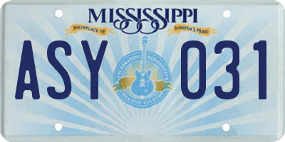 MS license plate ASY031